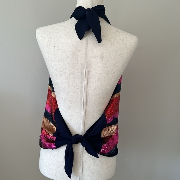 Trina Turk Tamika Sequin Open Back Halter Top Sz Small Chic Party Colorful Date - Picture 5 of 11